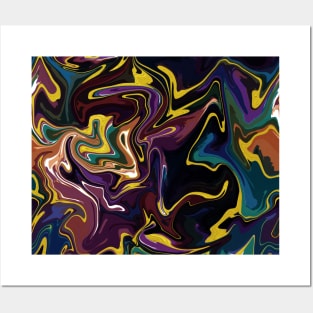 Jewel Tones with Gold Silk Marble - Orange, Teal, Blue, Green, Purple, Red Liquid Paint Patternaint Pattern Posters and Art